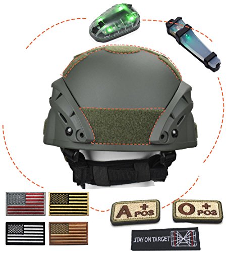 Jadedragon MICH 2000 Style ACH Tactical Helmet with Protect Ear Foldable Double Straps Half Face Mesh Mask & Goggle (Green)
