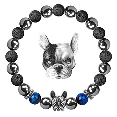Karseer Crystal Bracelet, Magnetic Natural Stone Beaded Bracelet Stress Relief Elastic Bracelet with French Bulldog Design for Thanksgiving, Christmas, Valentine's Day, Birthday and Anniversary
