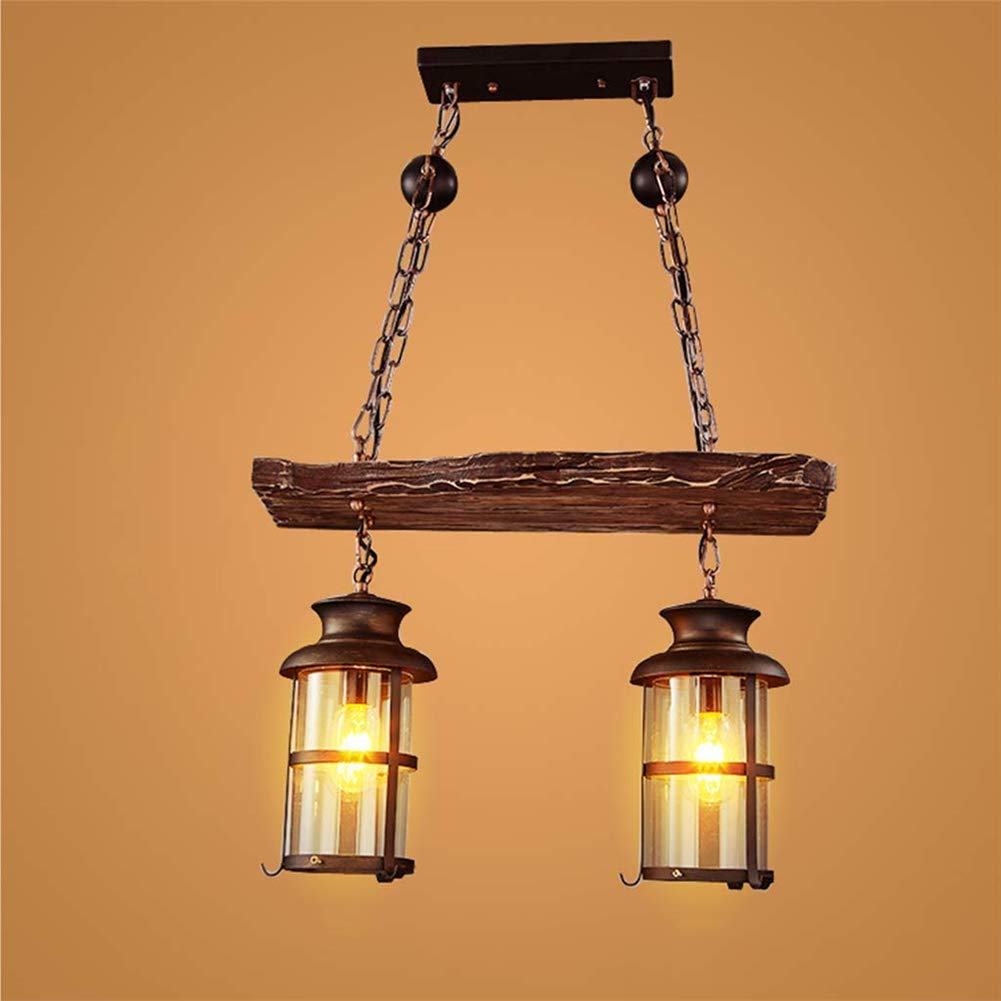 KXEcoLife Pendant Light Vintage Hanging Lamp Edison Loft Retro Industrial Iron Ceiling Chandelier Height Adjustable E27 Wood Glass Lampshade Restaurant Decoration Lighting[Energy Class A++ C