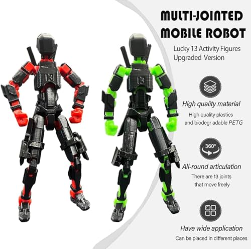 Image of ONNGEO 2 Pack Action Figures Titan 13, 3D Printed Multi-Joint Movable Robot with Weapons and Accessories, Desk Decoration (Black Green, Red)