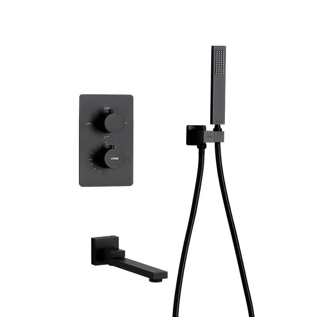 OZBMA shower set tub taps, wall mounted matte black brass hot and cold water concealed head with handheld taps set, set,b (A D)