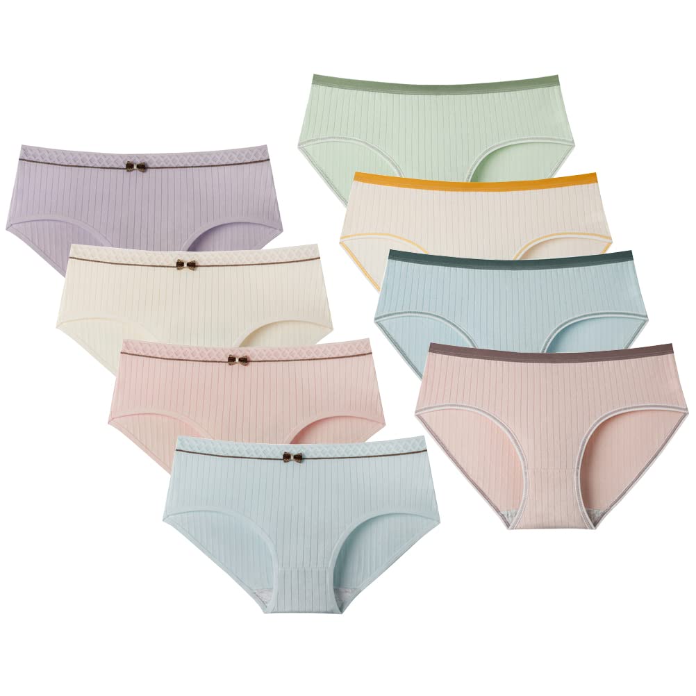 Teen Girls Soft Cotton Panties 8-Pack Teenager Assorted Mid Waist Briefs Underwear fits 10-16 Years