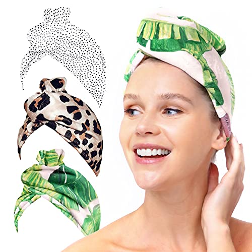 Kitsch Microfiber Hair Towel Wrap for Women, Hair Turban for Drying Wet Hair, Easy Twist Hair Towels, Super Absorbent and Ultra Soft, After Spa Hair Towel (Palm Leaves)