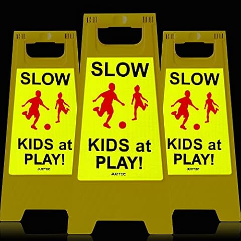 Juztec Children at Play Safety Signs For Street Kids at Play Signs For Street Slow Down Signs For Neighborhoods Kids Playing Reflective Caution Sign (3 Pack) Cover