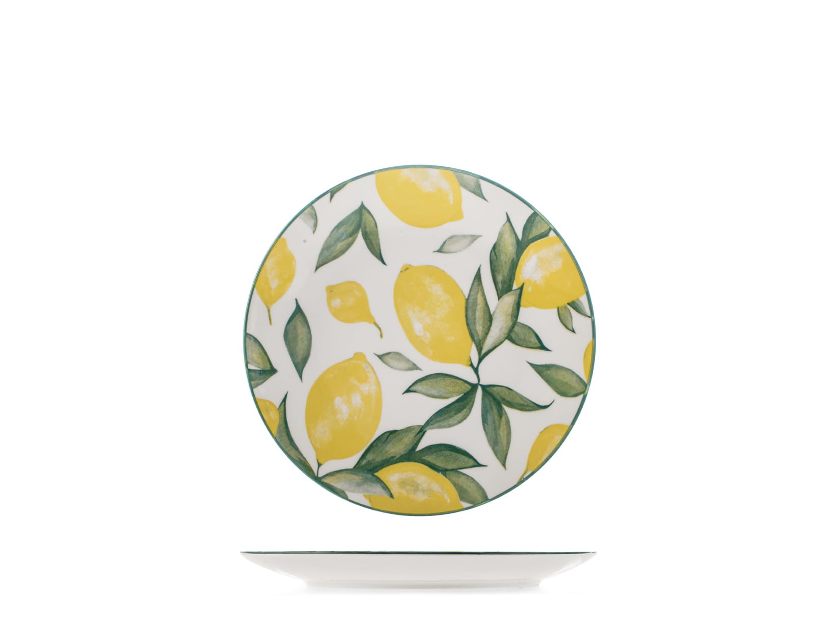 H&H Set 6 Assiettes Fruits Solea en Porcelaine - Décoration Citrons, Ø 19 cm - Service de table élégant et coloré