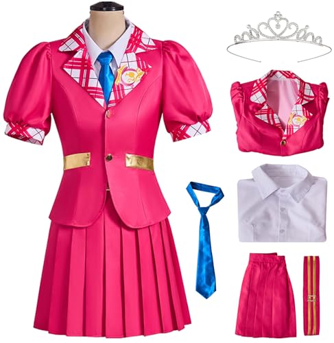 Windskids Sofia Disfraz con Corona Mujer Cosplay Princesa Academia Uniforme Escolar Set Chaqueta Camisa Falda y Corbata para Carnaval Halloween Fiesta Mascarada Fancy Juego de rol Traje, Rosa