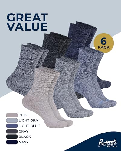 Image of Pembrook Knit Diabetic Socks for Men & Women - 6 Pairs, Wide Non Binding Neuropathy Socks for Women, Smooth Toe Seams