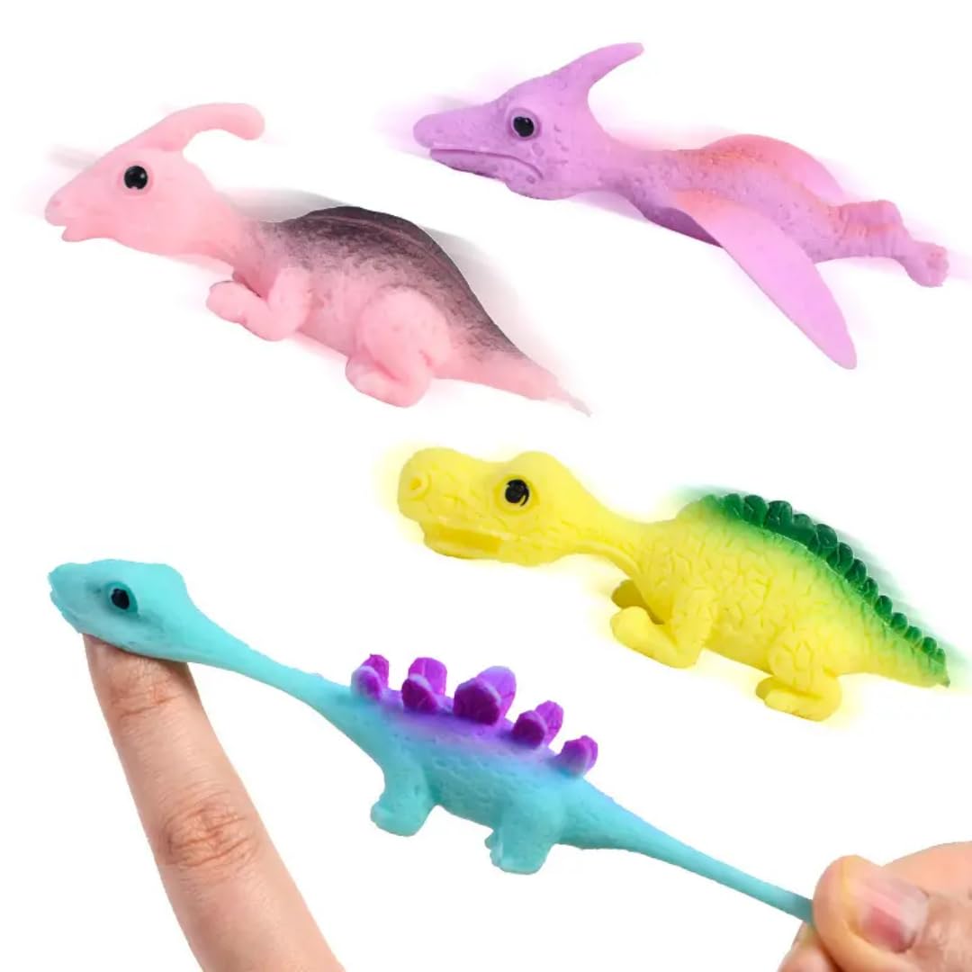 Sawkirp Darshraj Colorful Mini Dinosaur Finger Puppets Stretchy Throw Rubber Toys, Set of 5, Kids Party Favours