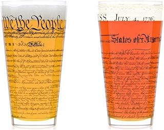 Well Told Authentic U.S. Constitution and Declaration of Independence Pint Glasses (16 oz, Set of 2) American Patriotic Beer Glasses