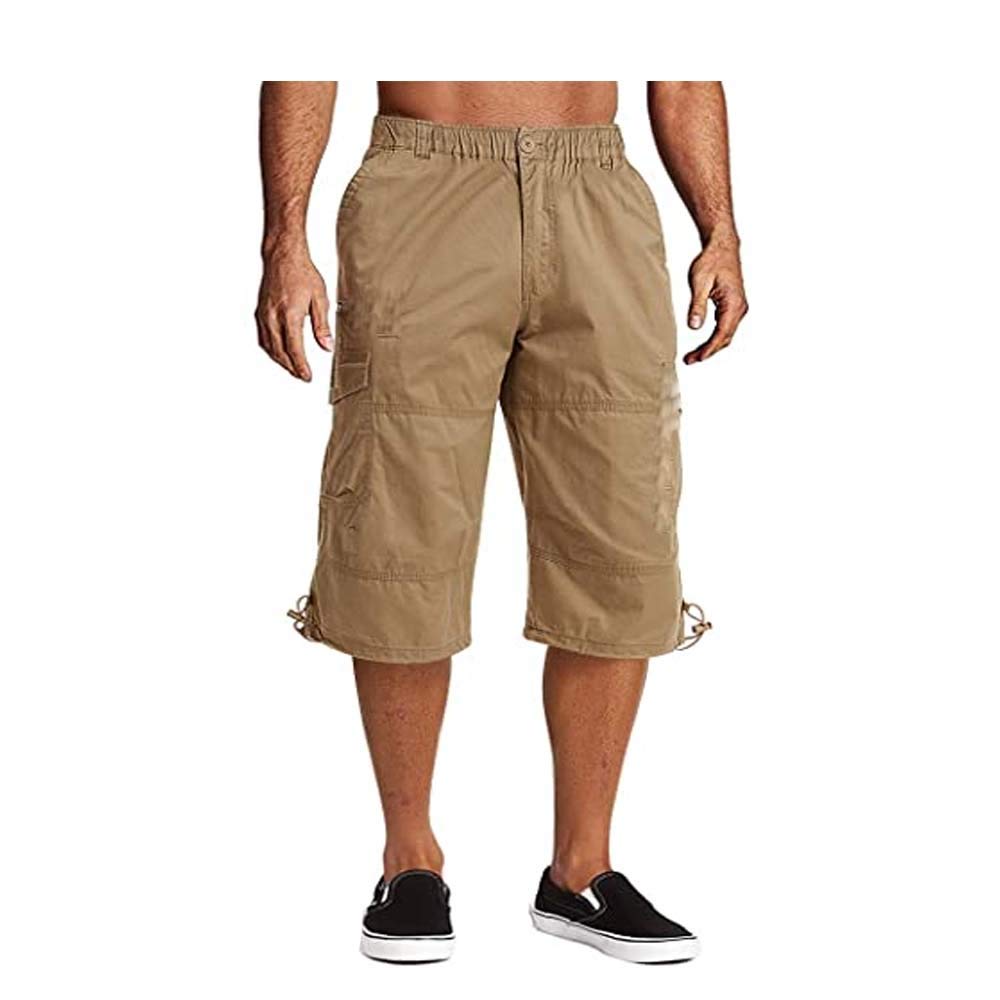 niue Boy's 3/4 Cotton Cargo Short Pants Casual Loose Fit Outdoor Capri Long Shorts with Four Pockets (Beige)-(32)-picture-28
