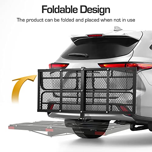 Arksen 60 X 24 Inch Folding Cargo Rack Carrier With 500D Pvc Waterproof Cargo Bag 500 Lbs Heavy Duty Capacity 2 Inch Receiver Luggage Basket Hitch Fold Up For Suv Pickup Camping Traveling #TOP2