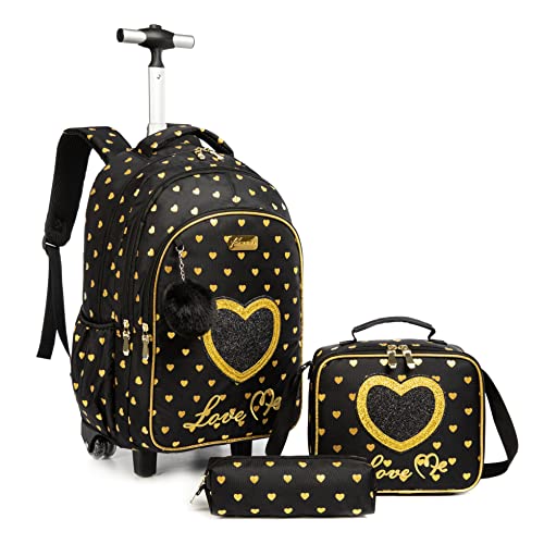 Mochila escolar com rodinhas para meninas, Menina preta, Moderno