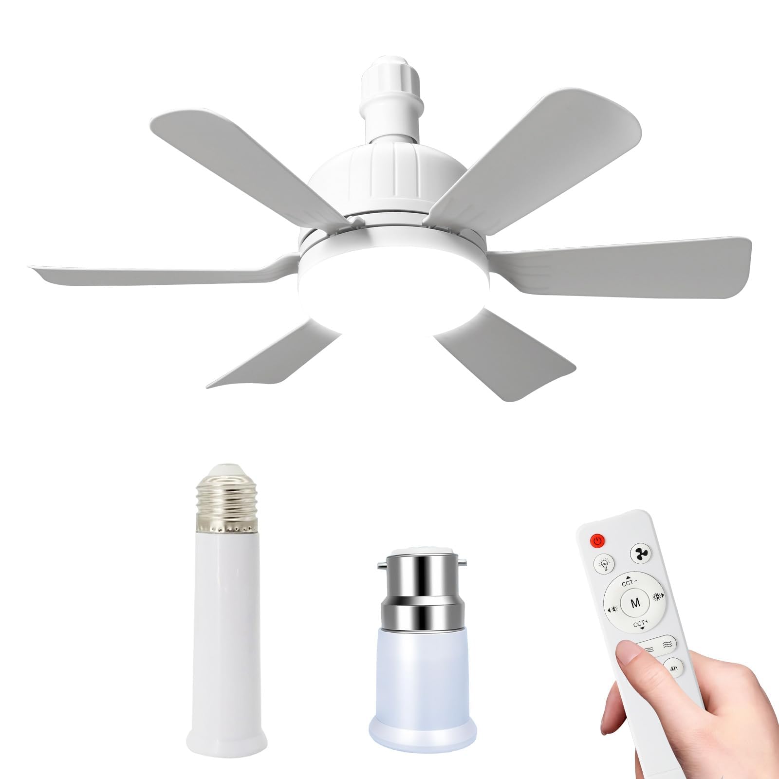 PEAMOO Ceiling Fans with Lights and Remote Control, E27/B22 40W Small Ceiling Fans Lights with Timer, 3 Speeds 3 Color, Fan Light Ceiling for Bedroom, Living Room, Kitchen (E27+B22/B)