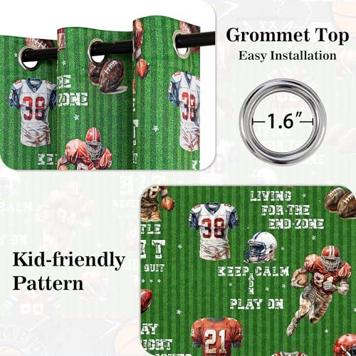 Image of MYSKY HOME Patterned Blackout Curtains 96 Inch Long 2 Panels Set Rugby Football Sports Game Printed Grommet Drapes for Teen Boys Girls Kids Bedroom Playroom Decor, Each Panel 52 inch Wide, Green