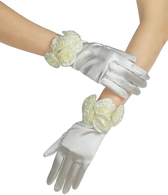 Short Satin Floral Gloves Elegant Wedding Dress Gloves for Opera Dinner Party Accessories