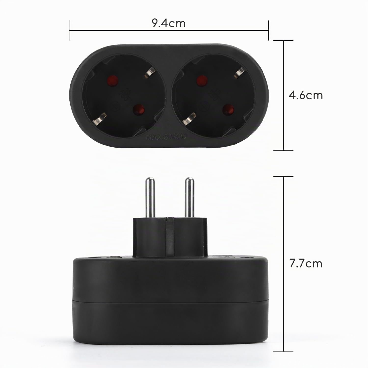 Aigostar Presa Doppia Adattatore Schuko con Protezione Bambini 16A Nero