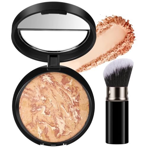 BUTBU Polvos Compactos, Polvos Compactos Matificantes con Brocha, Universal Veil Translucent Finishing Powder, Minimiza Brillos, Cobertura de Ligera a Media para Tipo de Pieles, 04 Beige Medio, 15g