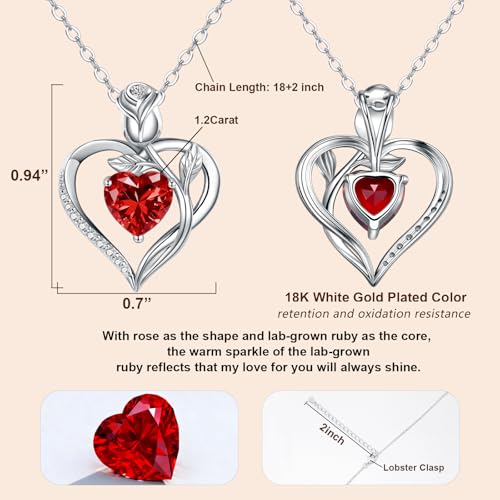 Rose Heart Necklace Earrings Bracelet Set Moissanite/Lab-Grown Sapphire/Ruby Options S925 Silver Plated 18K White Gold Engraved I LOVE YOU Ideal for Mother's Day Proposal Gift for Girlfriend Wife (Necklace 1.2CT / Earrings 0.8CT) - Image 4