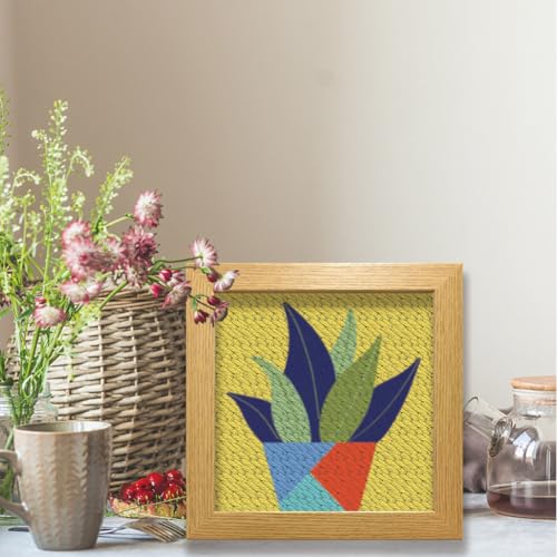 Image of FREEBLOSS Plants Punch Needle Embroidery Starter Kits for Adults Beginners, Framed Punch Embroidery Kit Include Instructions, Punch Needle Fabric with Potted Plants Pattern, Rug Punch Needle Kit