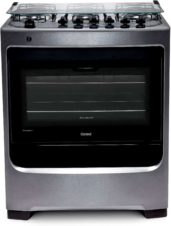 Fogão Consul 6 bocas cor Inox com botões removíveis e vidro interno vedado - CFS6NAR BIVOLT