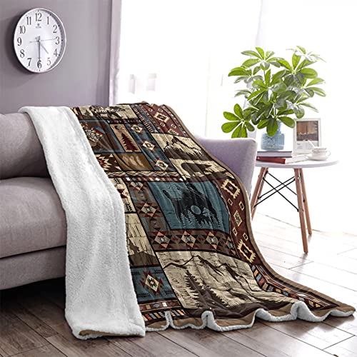 Aztec Blanket Rustic Southwestern American Native Blanket,Navajo Blanket,Mexican Blanket, Indian Blanket,Bear And Deer Blanket, Farmhouse Decor For Couch Bed Livingroom #TOP5