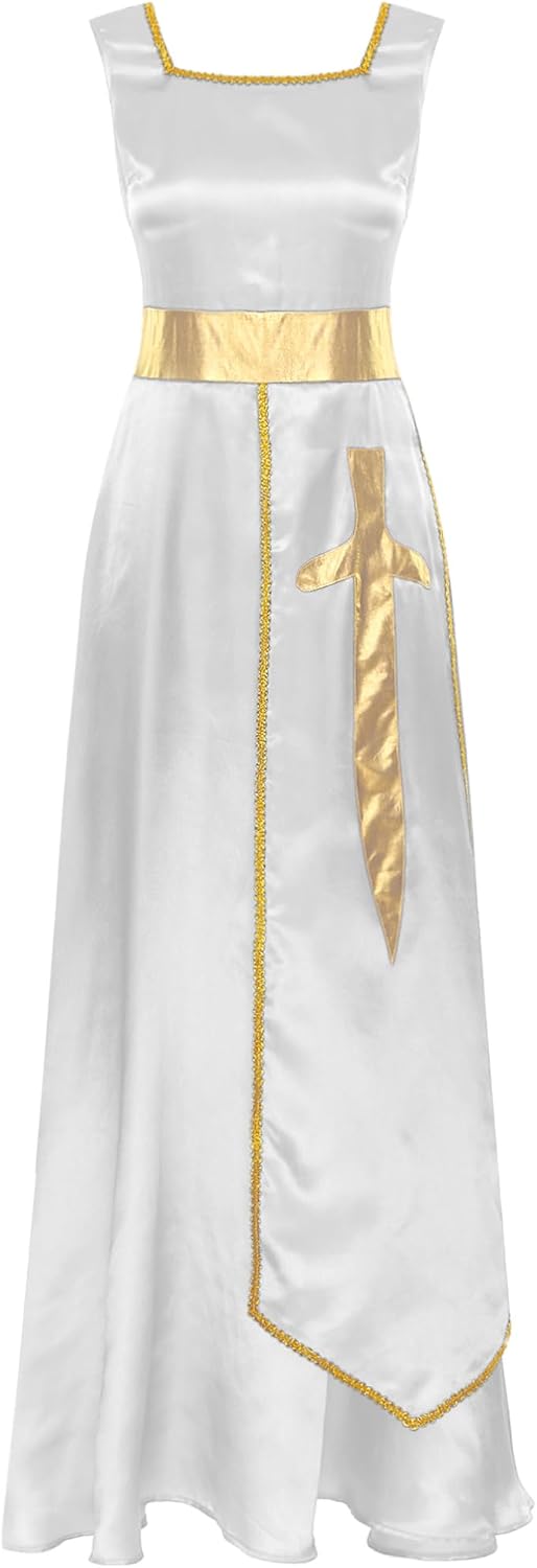 XUNZOO Women's Sleeveless Elegant Praise Dance Tunic Overlay Metallic Cross Liturgical Worship Maxi Dress
