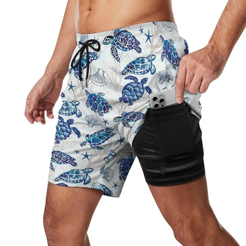Mens Pineapple Swim Trunks with Compression Liner Quick Dry Stretch Waist Running Athletic Gym Beach Shorts