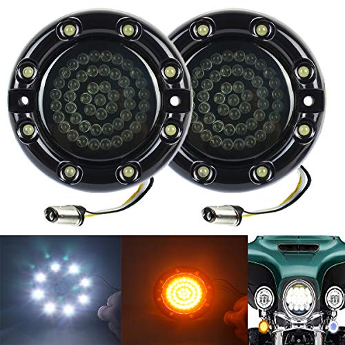 Zytc 3 1/4" Led Turn Signals W/Running Light Bullet Style Front 1157 Led Turn Signal Kit White Amber For Harley Davidson Black Case #TOP13