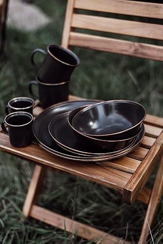 Vista 67 de Barebones Plato profundo esmaltado – Juego de 2 platos llanos – Juego de platos de acero inoxidable horneado acabado a mano – Juego de cocina