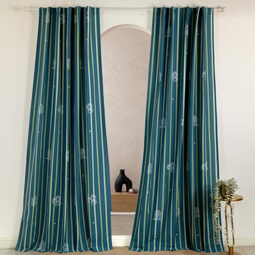 Image of Tranquebar Curtain Co. Window Curtains 5 Feet, 60-65% Room Darkening,Blue Rabah, Cotton Curtains for Window, Cotton Curtains 5 Feet Long Set of 2, BackTab Loops,Rabah (152 cm) - Set of 2