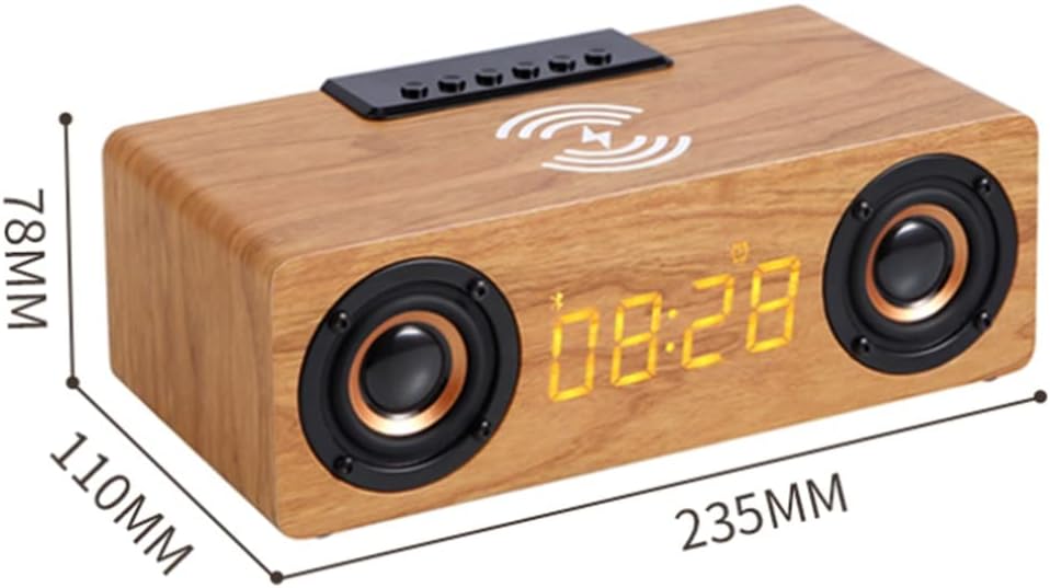 Wooden Digital Alarm Clock Speakers 10W Fast Charger Station for Bedroom Sleep Timer image 4