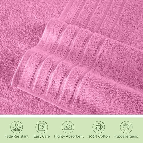 Image of Elegant Comfort 100% Turkish Cotton 4 Lines Viscose Stripe Luxury 4 Pack Hand Towel Set - Ultra Absorbent and Soft 16 x 28 Inch Premium Hotel Spa Quality Towels for Everyday Bath Use, Light Pink