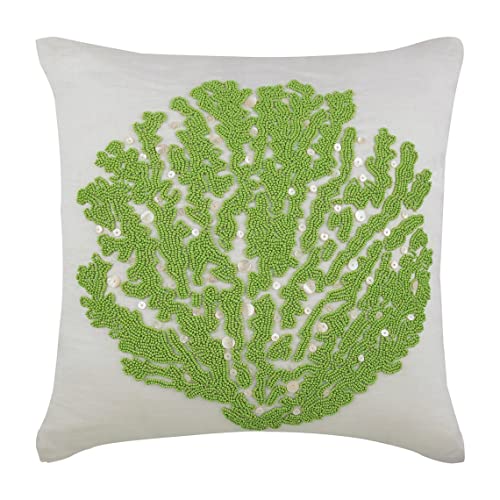 The Homecentric White Pillow Cover, Beaded Green Sea Weeds Sea Ocean Beach Theme Pillow Cover, Throw Pillow Cover 14X14 Inch (35X35 Cm), Floral Mediterranean Cotton Linen, Sea - Deep Sea Weeds #TOP22