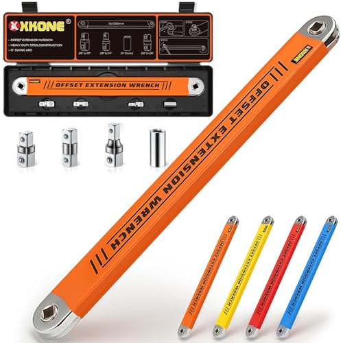 XKONE Offset Extension Wrench Set,3/8' Drive Wrench with 1/4',3/8',1/2' Square Drive Adapters and...
