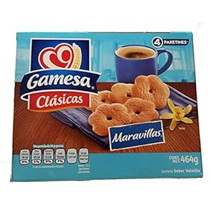 Gamesa Clasicas Maravillas. Delicious Traditional Mexican Vanilla Cookies. Ideal with Coffee, Tea or Milk. 1 Box (4 packets) 464 Grams.