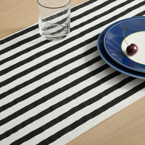 kate-spade-new-york-Hand-Painted-Shirting-Stripe-Reversible-Table-Runner-100-Cotton-CreamBlack-15×72 kate spade new york Hand Painted Shirting Stripe Reversible Table Runner 100 Cotton CreamBlack 15×72