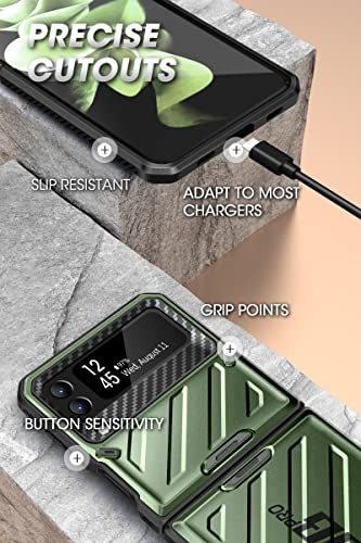 Image of SUPCASE Unicorn Beetle Pro Series Tpu And Polycarbonate Case For Samsung Galaxy Z Flip 3 5G (2021), Full-Body Dual Layer Rugged Protective Case With Holster - Guldan, Green