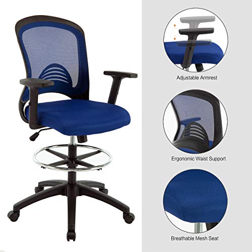 Ergonomic Mesh Office Drafting Chair - Adjustable Height with arms, Tall Office Computer