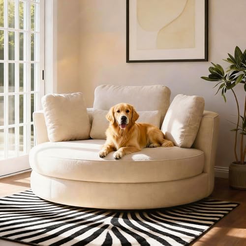 Aoiy & Wifon 50'' W Oversized Swivel Barrel Chair, Beige Swivel A...