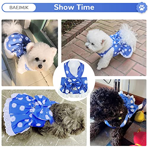 Baejmjk Dog Dress Harness And Leash Set For Small Dogs Floral Bow Tie Girl Puppy Dress Breathable Cute Princess Dog Dresses Spring Summer Pet Cat Clothes Skirt(Dark Blue,X-Small) #TOP2