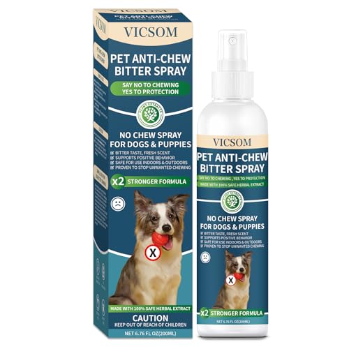VICSOM Bitter Apple Dog Spray 200ml, Anti Chew Spray for Dogs Indoor & Outdoor, Bitter Dog Spray to Stop Chewing Licking & Biting, Dogs Training & Behaviour Aids Spray for Furniture Protection