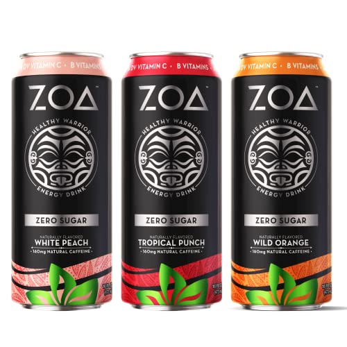 ZOA Energy Drinks Bundle | Top Reviewed Flavors | 16 fl. oz. (36 Pack) | Tropical Punch, White Peach, Wild Orange | Supports Immunity, Focus, Hydration & Energy - 100% DV Vitamins C, B6 & B12