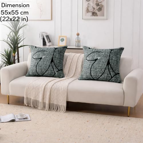 Image of HOKIPO 'Elira Series' Stretchable Cushion Cover for Sofa 22 inch x 22 inch, Packof 2, Intense Grey Abstract Floral (AR-6712-C2*2)