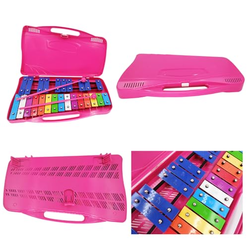 Image of Xylophone Instrument for Kids 25 Notes Metal Glockenspiel Xylophone Percussion with Case Two Safe Mallets, Perfectly Tuned Musical Instrument Toddlers Adult Music Teaching, Gifts(Pink)