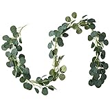 Belle Fleur Faux Eucalyptus Garland 6FT, 147 Pcs Leaves Christmas Greenery Garland for Wedding Backdrop Table Runner Decor