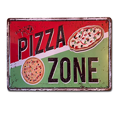 BOEMY Chapa Vintage de Metal [ Pizza - Zone ] | Decoración Retro de Pizzeria -Ristorante Italiano | Medidas 20x30 cm.