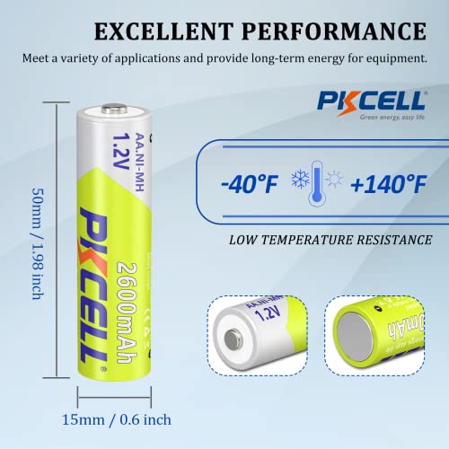 Pkcell Basics 6-Pack Aa Batteries,High-Capacity 2600 Mah 1.2V Ni-Mh Rechargeable Battery, Pre-Charged #TOP6