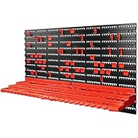 Monzana® Wall Mounted Tool Rack | Versatile 54-Piece Peg Board | Efficient Workshop Organisation and Storage | 95 x 54cm | Tool Holder Shelf | Black & Red