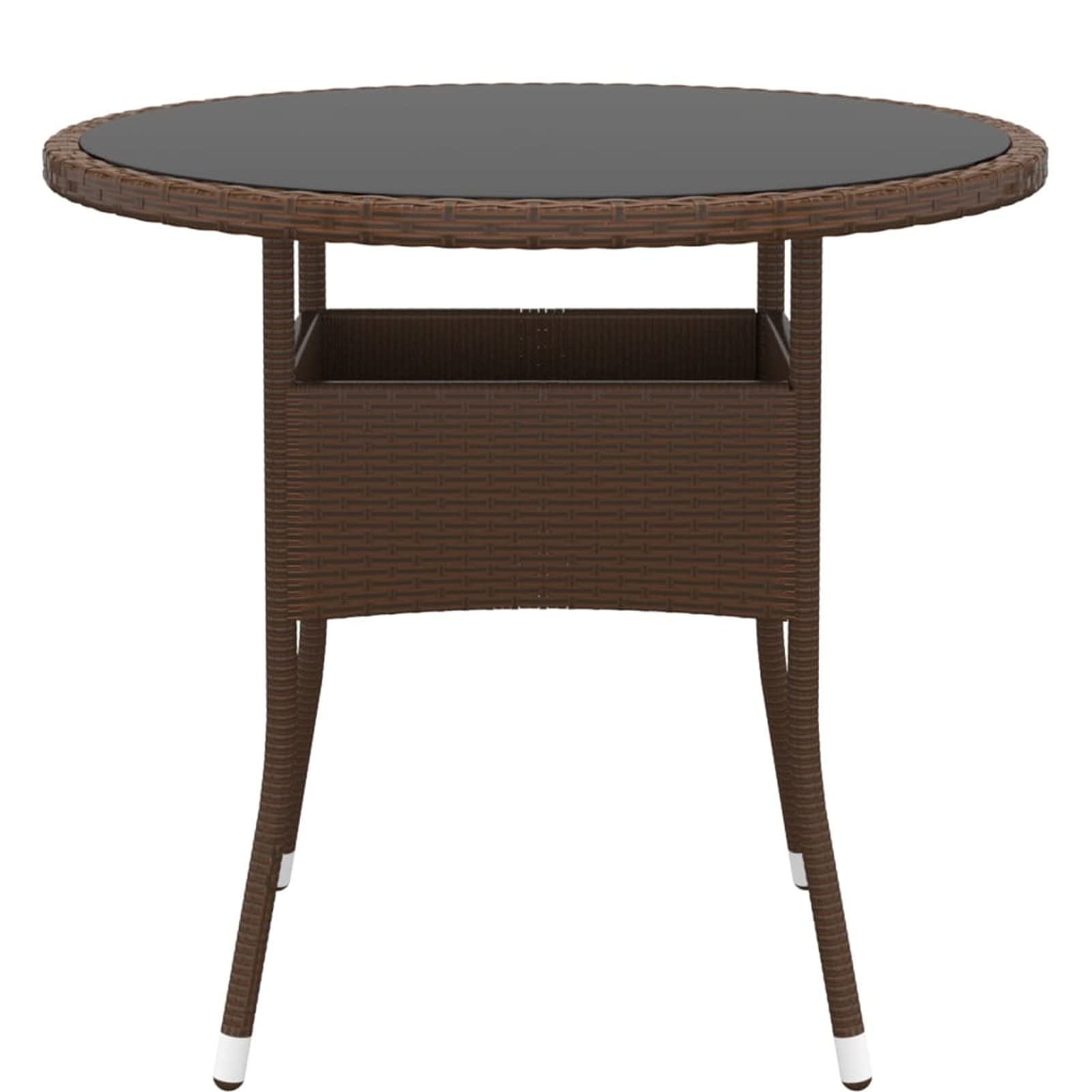 LAPOOH Tavolo Giardino Ø80x75 cm Vetro Temperato e Polyrattan Marrone,Mobili,Mobili da Giardino,Tavoli da giardino-310605