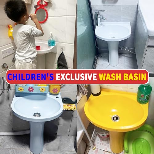 Kleinkind-Spüle aus Kunststoff, kleines Badezimmer-Waschbecken-Set, Waschtraining, 39,9 x 27,9 x 53,3 cm, ohne Bohren, selbstklebend, mit Wasserhahnloch für WC, Raumsäule, Waschbecken (weiß)
